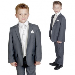 Boys Grey & Ivory 6 Piece Slim Fit Suit